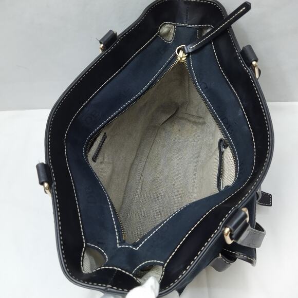 Dooney & Bourke Dark Blue Canvas DB Printed Buckle Pocket Zipper Tote Bag - Picture 8 of 16